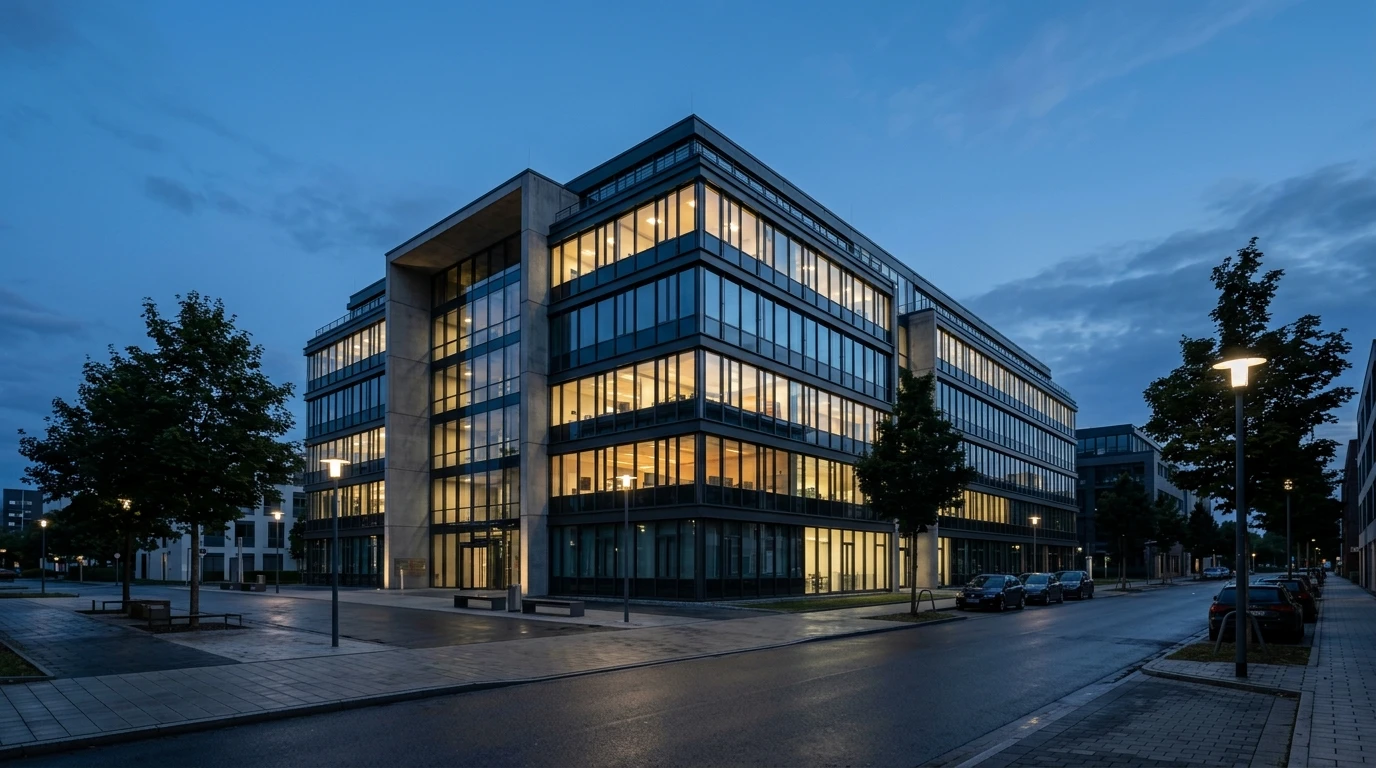 Bürohaus bei Abendstimmung