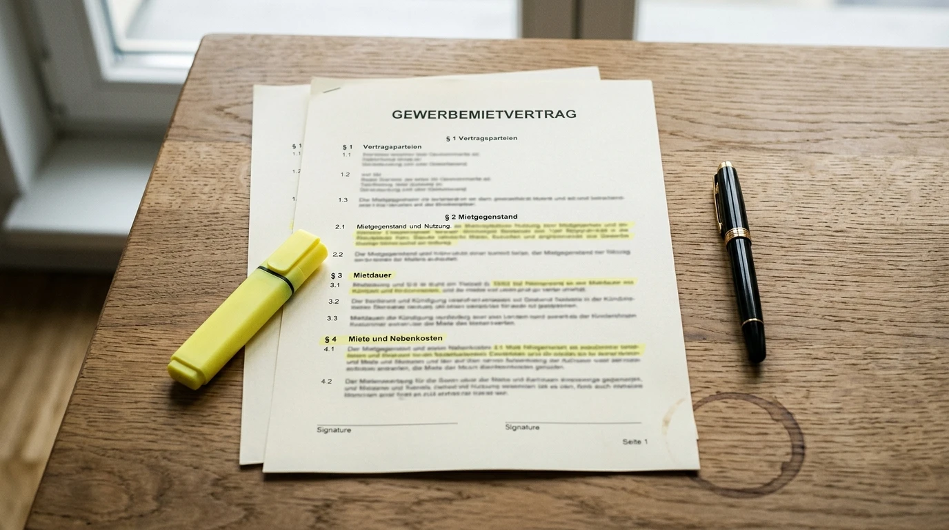 Mietvertrag auf Schreibtisch