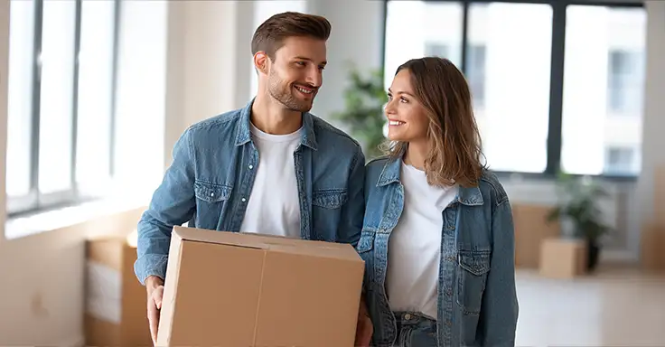 Umzugskartons in einer neuen Wohnung